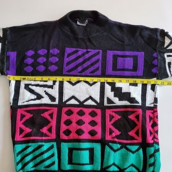 BA02 * Katie Color Block Sweater Black Purple Size Unknown Vintage 80s - Picture 5 of 7